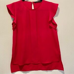 Zara Vibrant Red Flutter Sleeve Blouse Size M